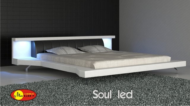 łóżko tapicerowane soul led skóra ekologiczna biała
