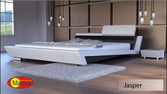 Łóżko tapicerowane skórzane Jasper biało-czarne